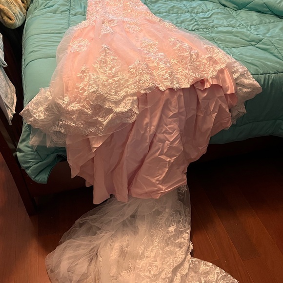 Beautiful pink and lace wedding dress from flormiss size is a XS. - Picture 3 of 8